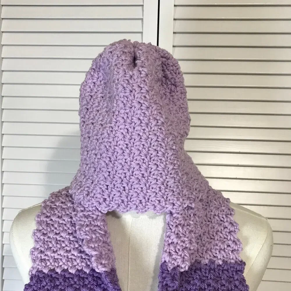 NWT Handmade Crochet Textured Winter Purple Scarf 66” & Beanie